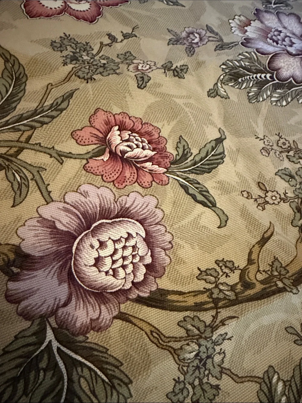 Waverly Floral Ascot Valance in Beige, Pink & Purple